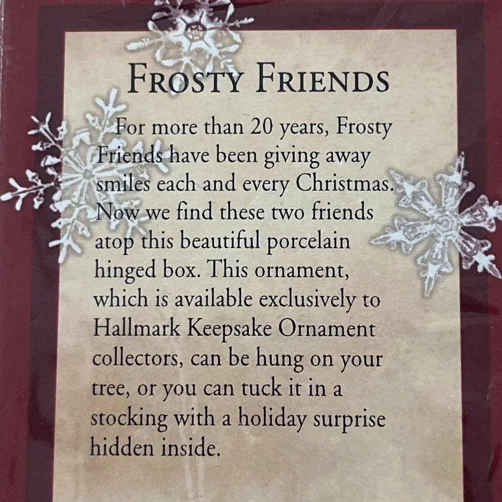 Hallmark 2002 Frosty Friends, Club Edition Collectible Hinged Box Ornament - New